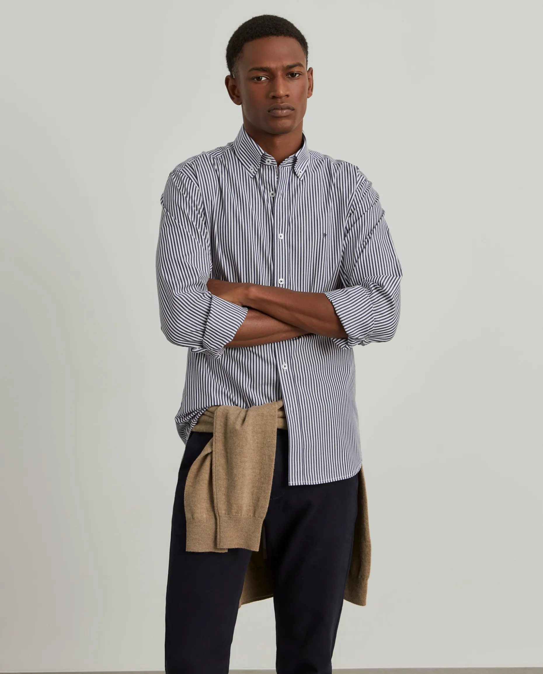 Camisa slim fit de algodão às riscas|LION OF PORCHES Clearance