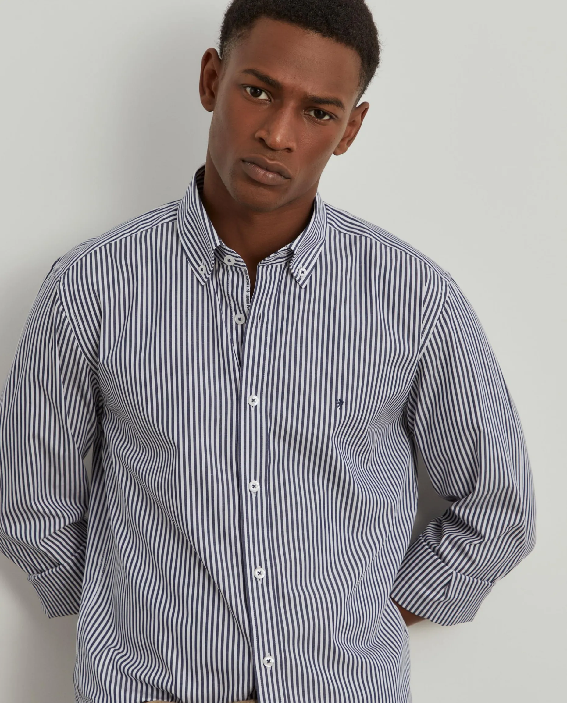 Camisa slim fit de algodão às riscas|LION OF PORCHES Clearance