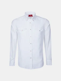 Camisa slim fit de bombazine em cor lisa|LION OF PORCHES Hot
