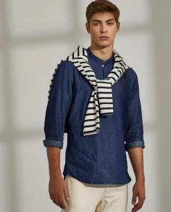 Camisa slim fit denim com carcela de polo|LION OF PORCHES Sale