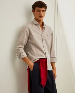 Camisa slim fit em algodão padrão quadrados|LION OF PORCHES Best Sale