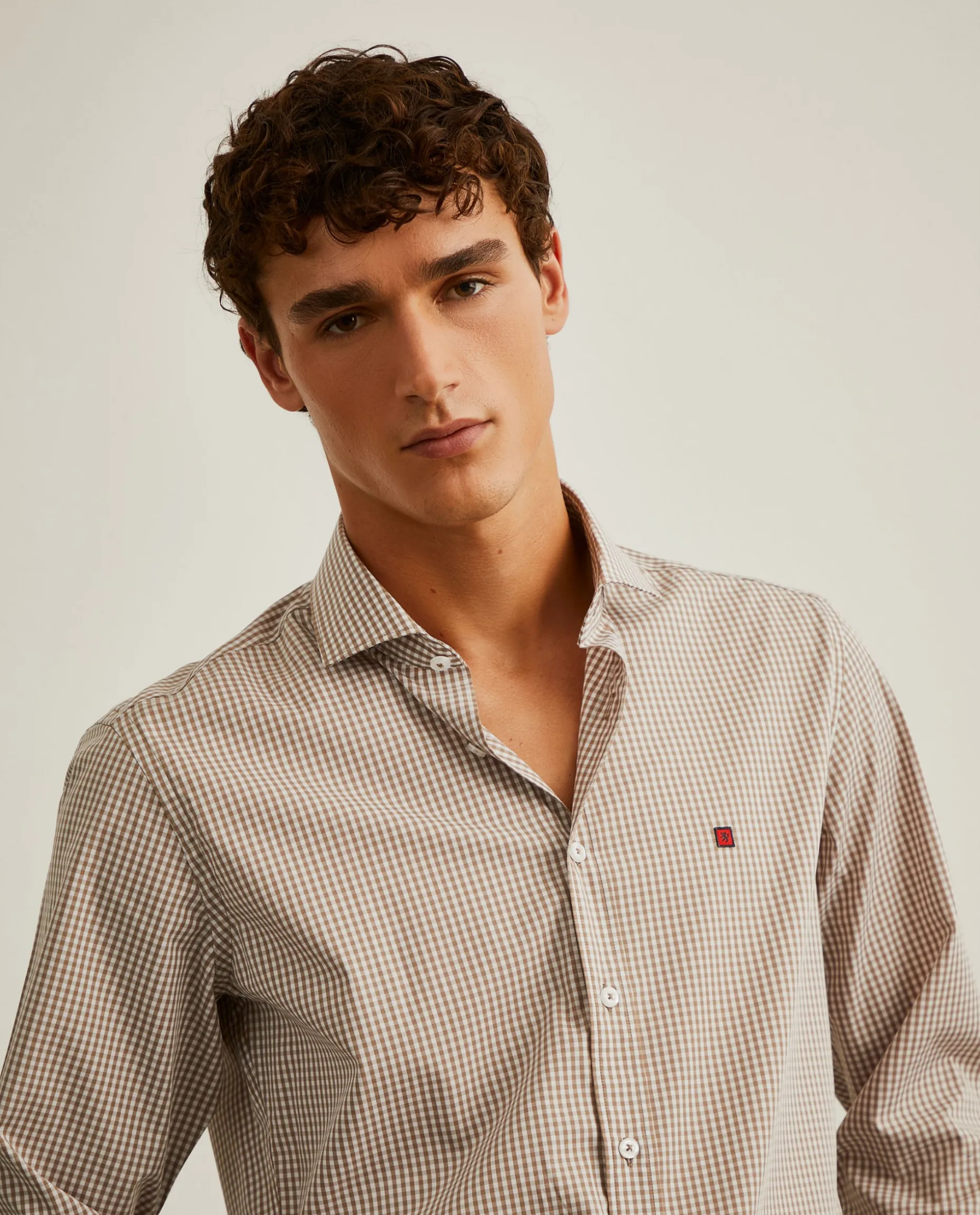 Camisa slim fit em algodão padrão quadrados|LION OF PORCHES Best Sale
