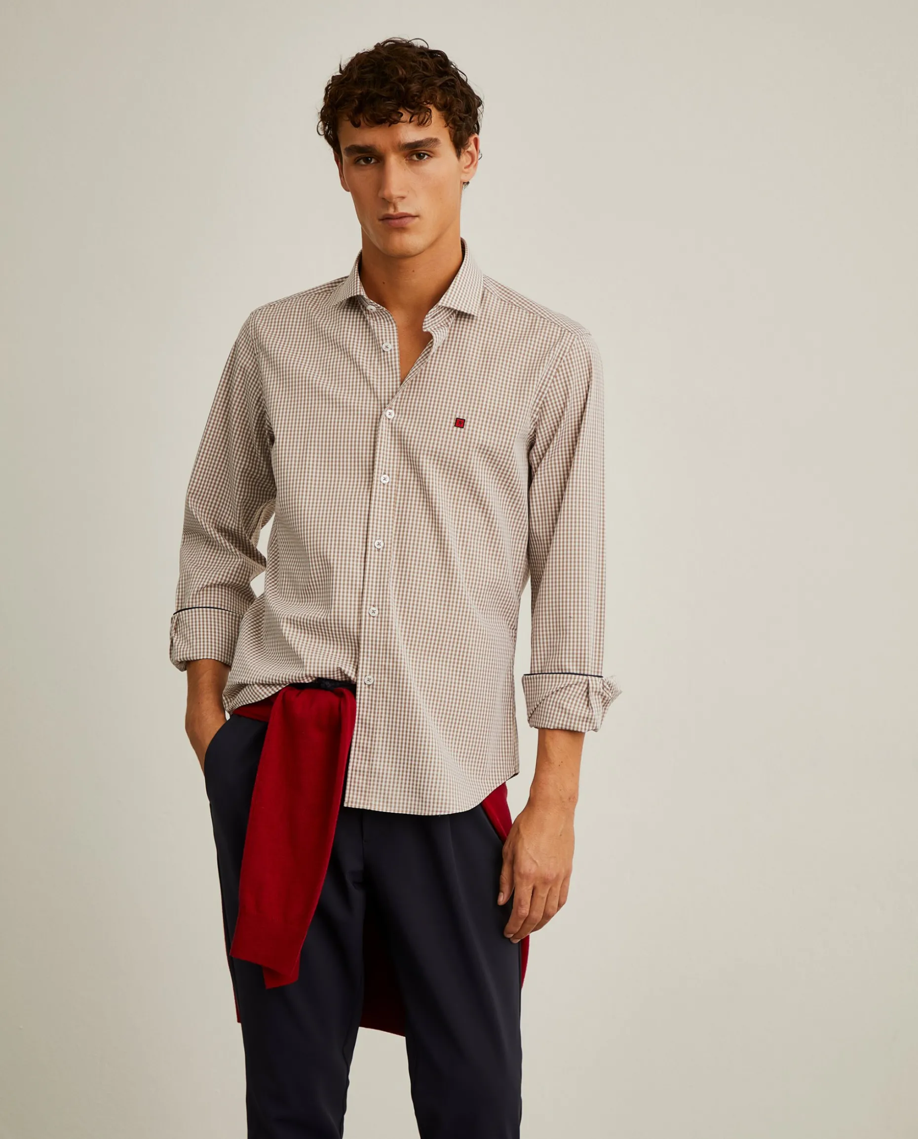 Camisa slim fit em algodão padrão quadrados|LION OF PORCHES Best Sale