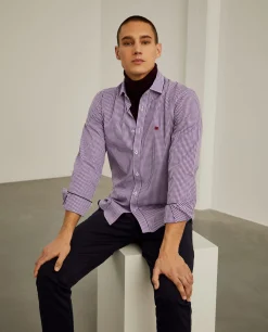 Camisa slim fit em algodão padrão quadrados|LION OF PORCHES Clearance