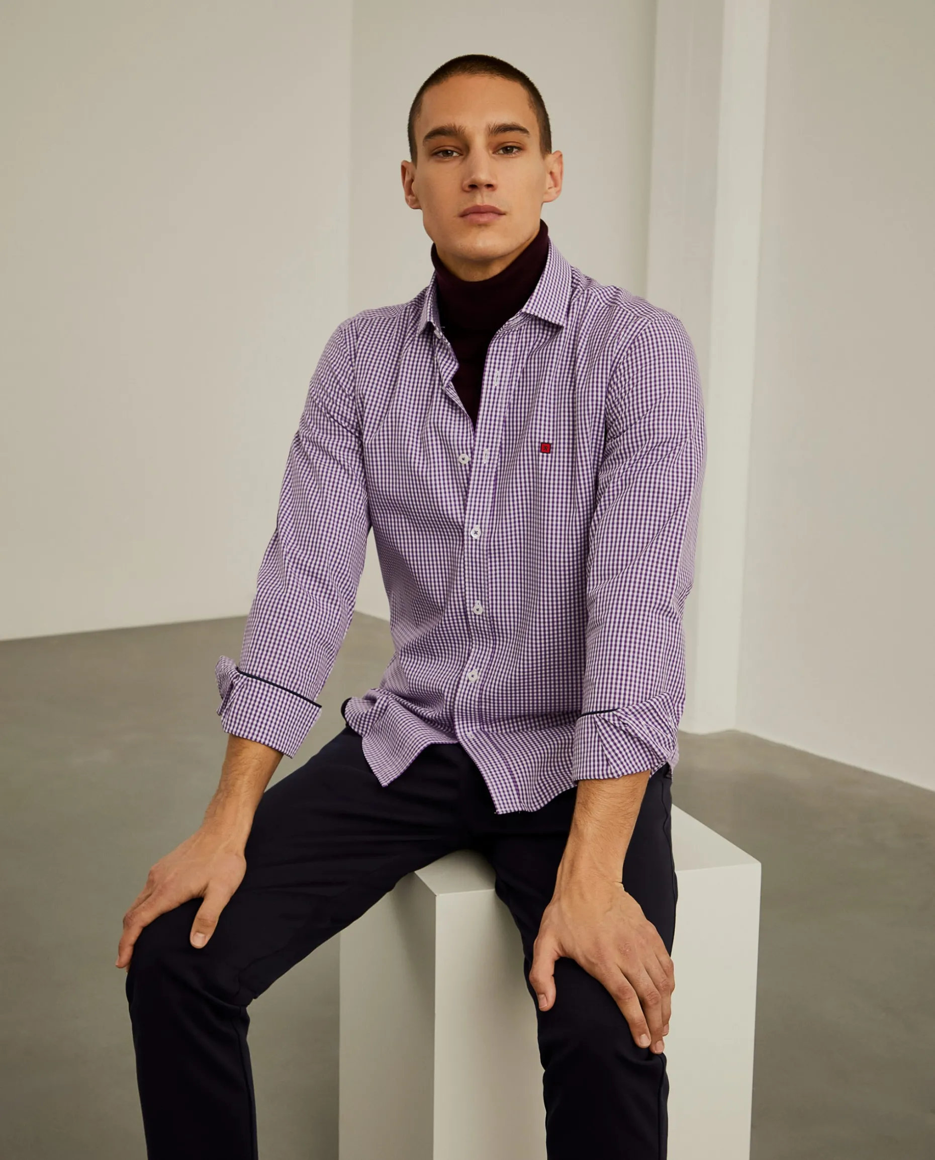 Camisa slim fit em algodão padrão quadrados|LION OF PORCHES Clearance