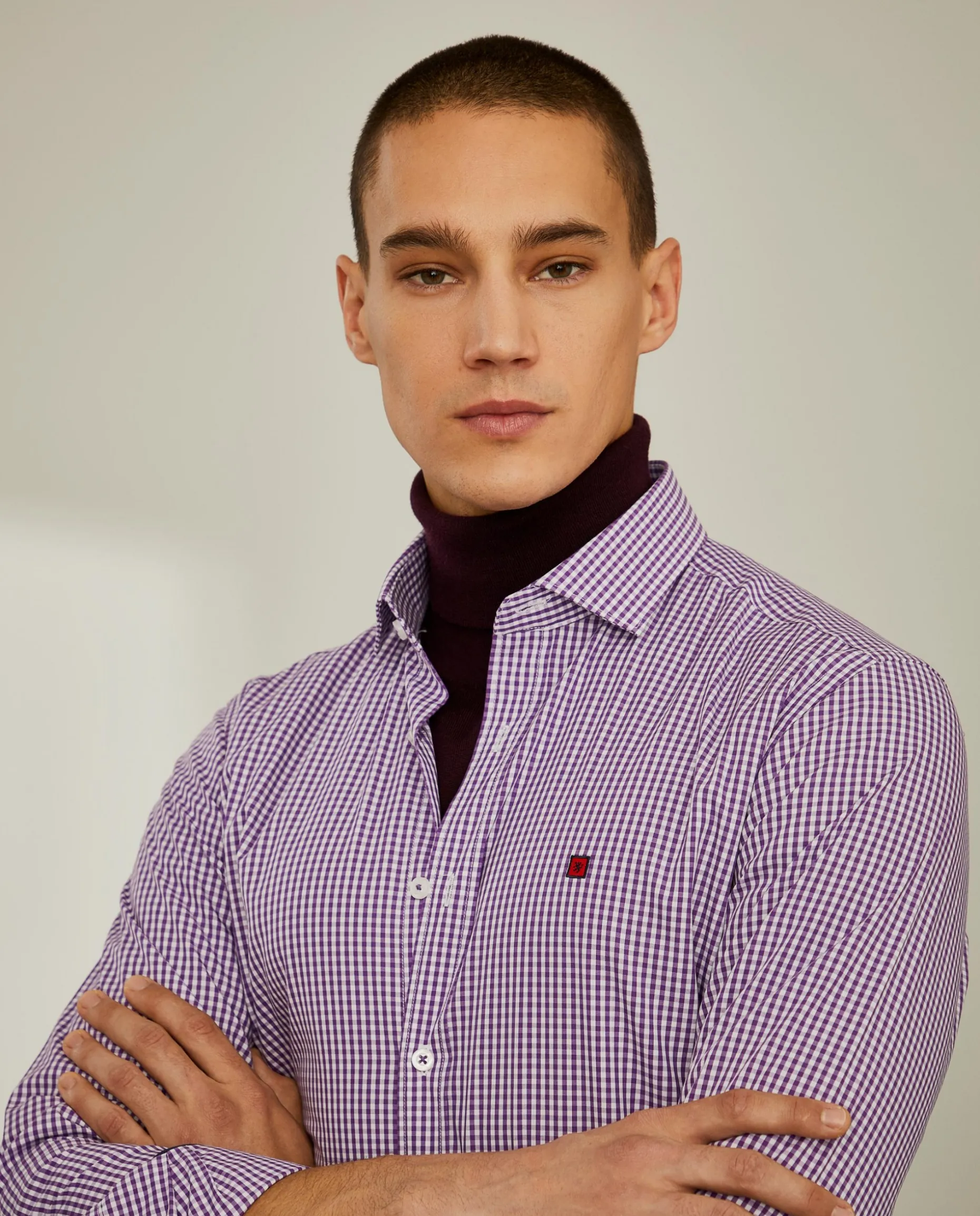 Camisa slim fit em algodão padrão quadrados|LION OF PORCHES Clearance