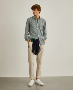 Camisa slim fit em algodão padrão quadrados|LION OF PORCHES Discount