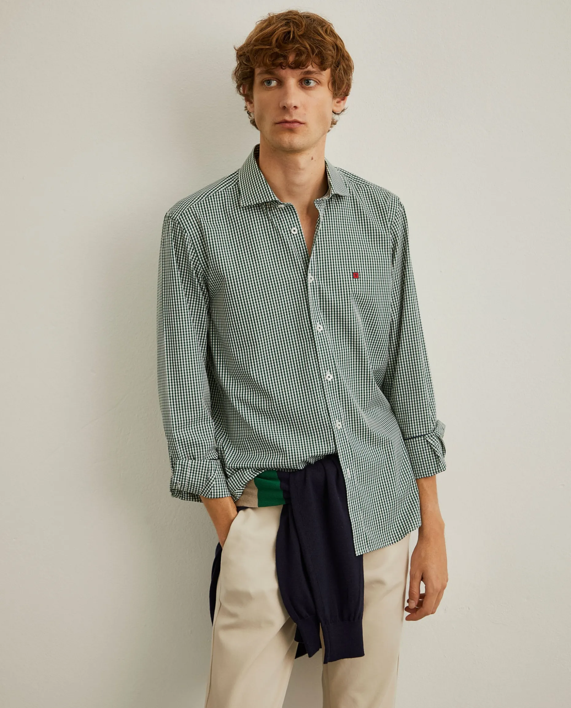 Camisa slim fit em algodão padrão quadrados|LION OF PORCHES Discount