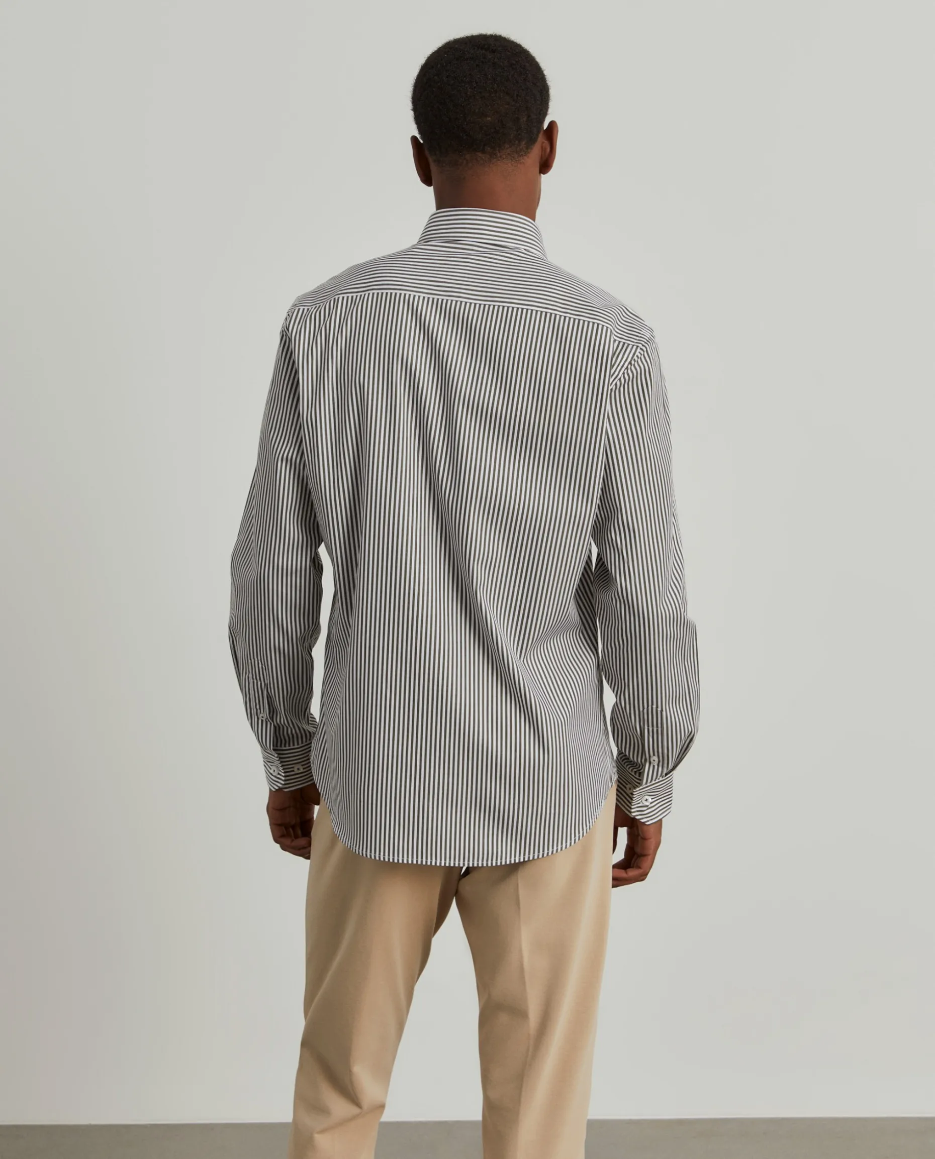 Camisa slim fit em algodão às riscas|LION OF PORCHES Fashion