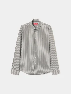 Camisa slim fit em algodão às riscas|LION OF PORCHES Fashion