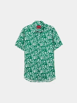 Camisa slim fit em linho com padrão all over|LION OF PORCHES New