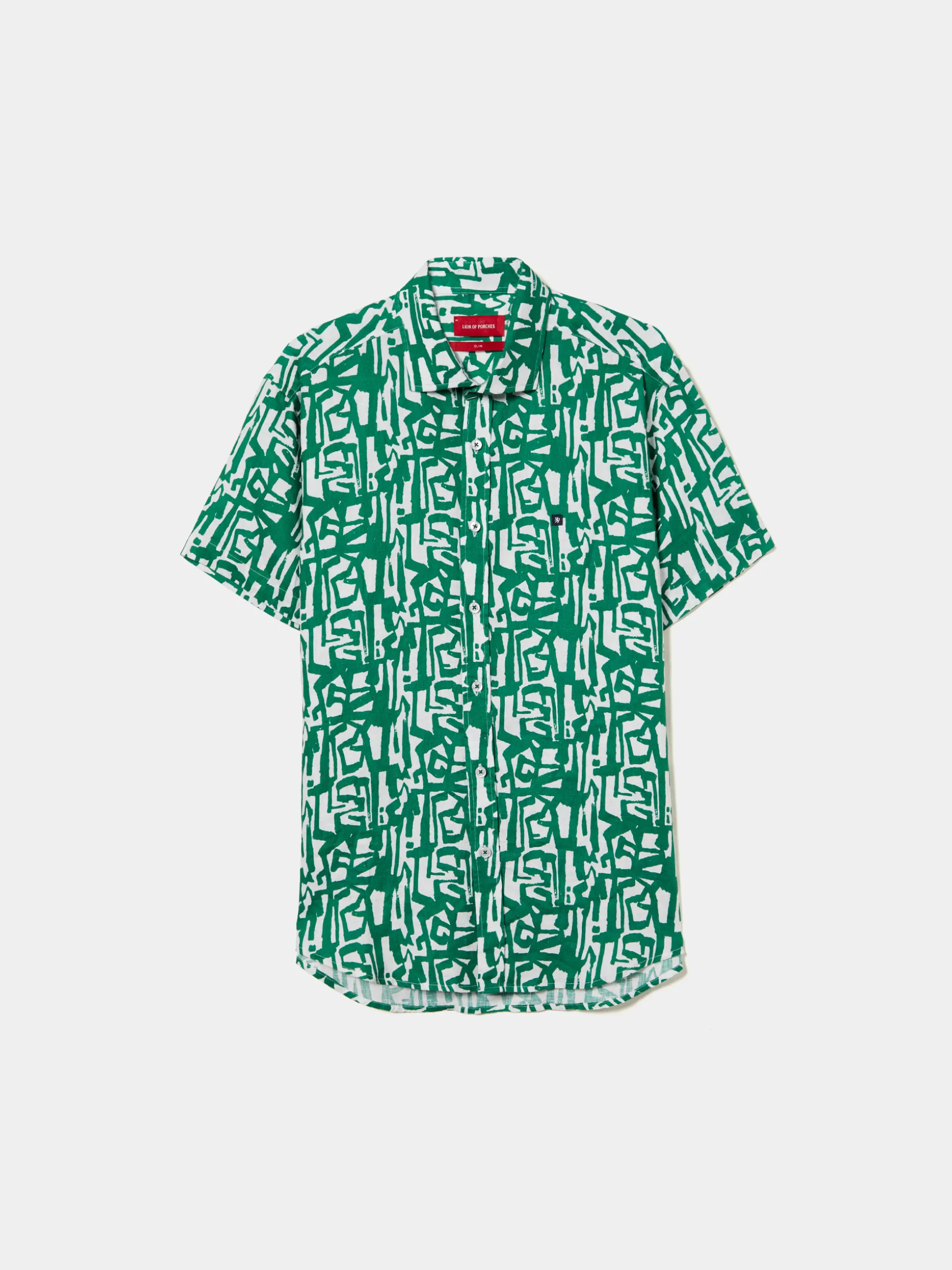 Camisa slim fit em linho com padrão all over|LION OF PORCHES New