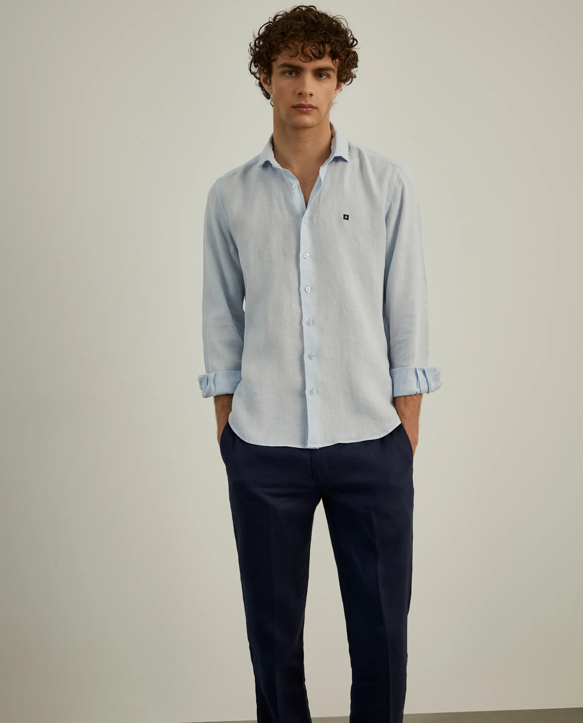 Camisa slim fit em linho garment dye|LION OF PORCHES Outlet