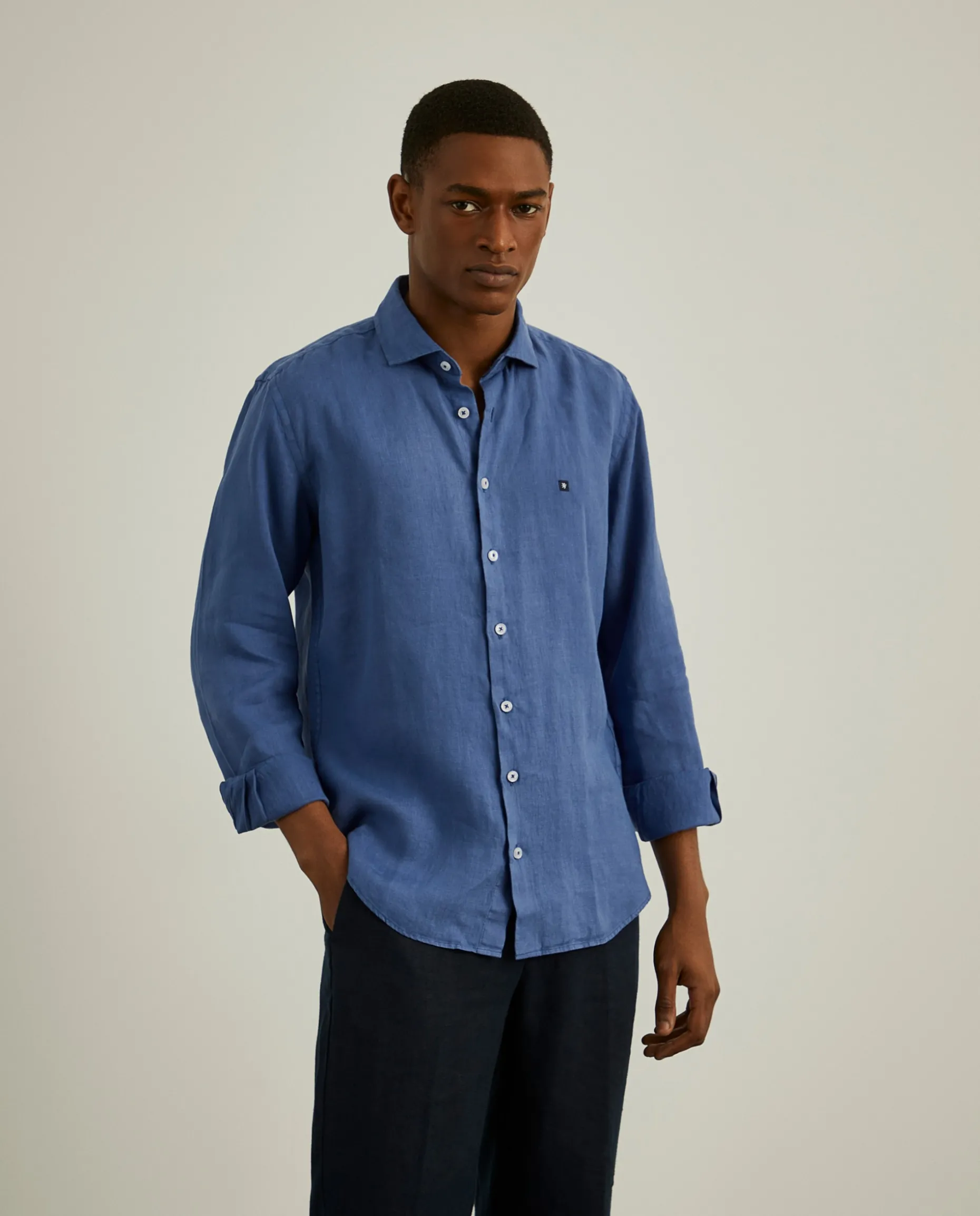 Camisa slim fit em linho garment dye|LION OF PORCHES Discount