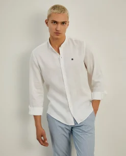 Camisa slim fit em linho gola mandarim|LION OF PORCHES Cheap