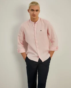 Camisa slim fit em linho com gola mandarim|LION OF PORCHES Cheap