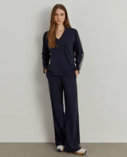 Camisola com riscas decote em V|LION OF PORCHES Online