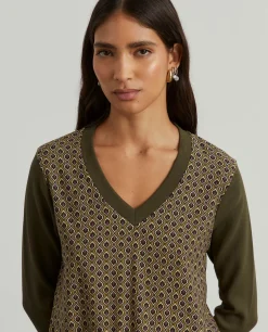 Camisola estampada decote em V|LION OF PORCHES Clearance