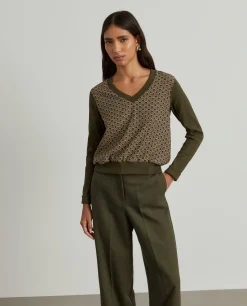 Camisola estampada decote em V|LION OF PORCHES Clearance