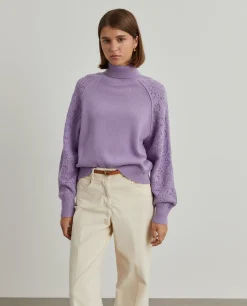 Camisola gola alta mangas croché|LION OF PORCHES Clearance
