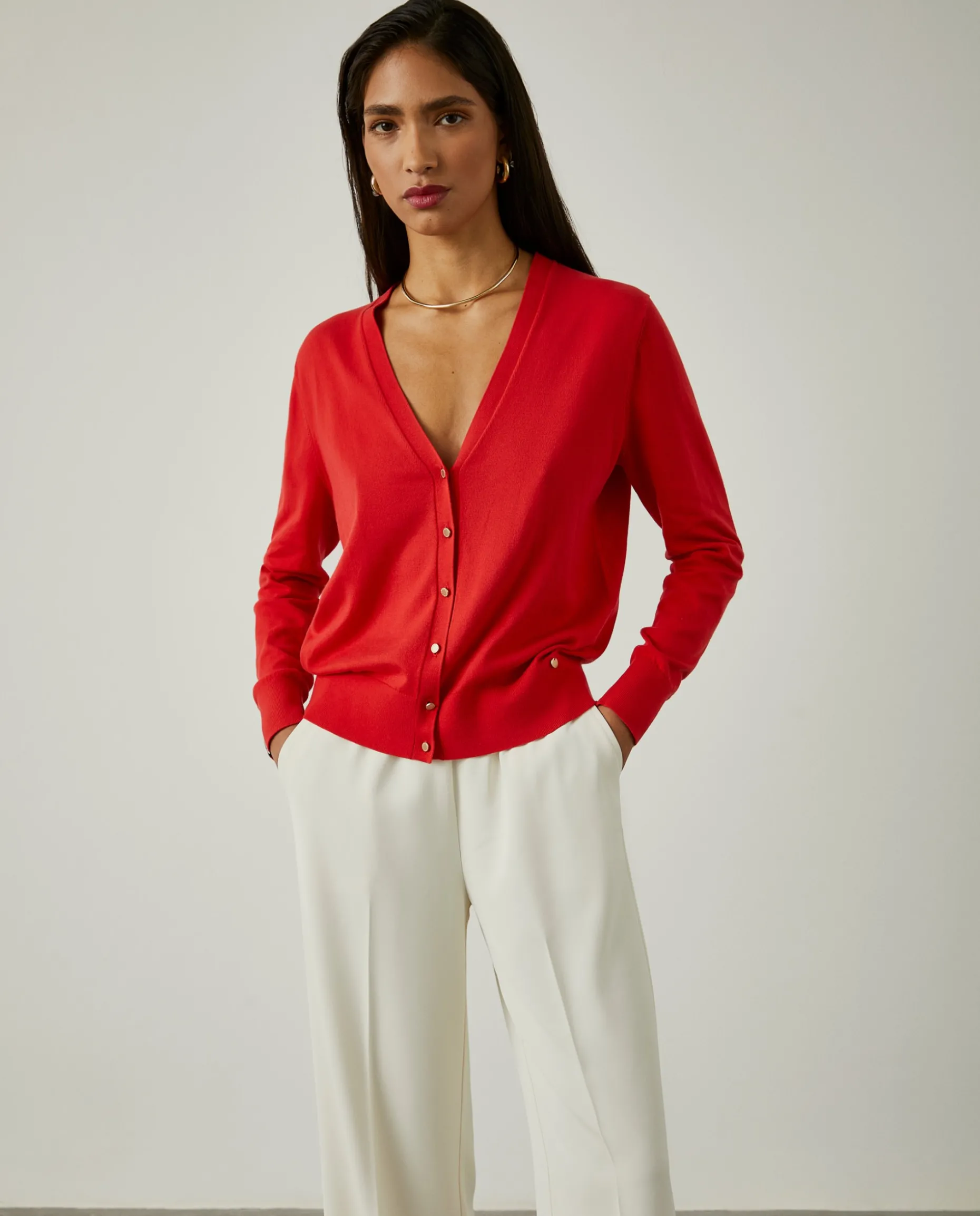 Cardigan clássico com botões em contraste|LION OF PORCHES Discount