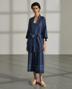 Kimono para mulher em lyocell estampado com cinto|LION OF PORCHES Best Sale