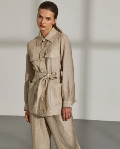 Overshirt para mulher de linho com cinto e bolsos|LION OF PORCHES Hot