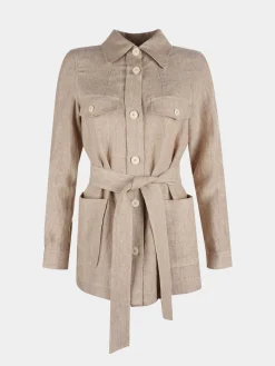 Overshirt para mulher de linho com cinto e bolsos|LION OF PORCHES Hot
