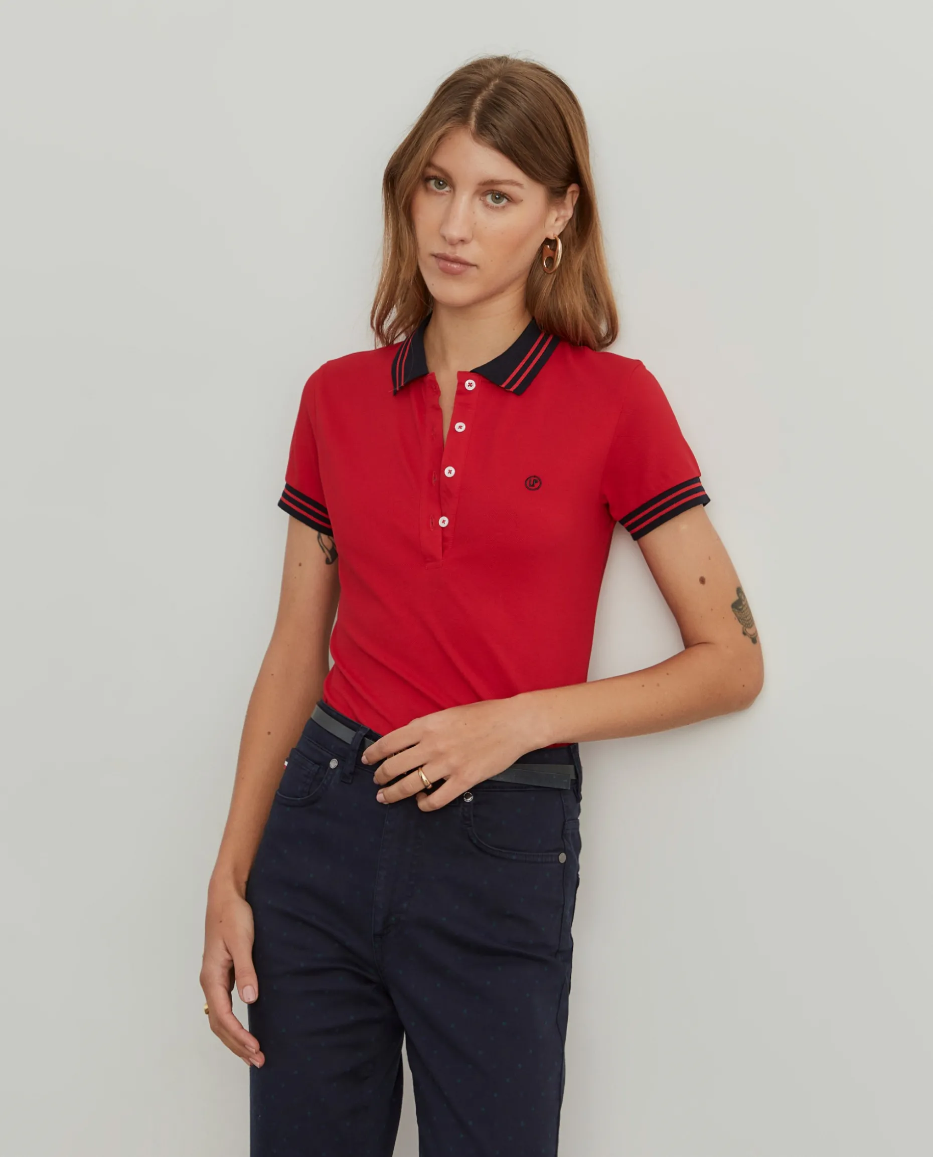Polo piqué bicolor em algodão|LION OF PORCHES Best Sale