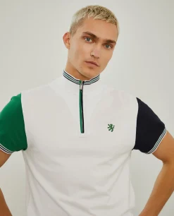 Polo piqué tricolor com fecho|LION OF PORCHES Flash Sale