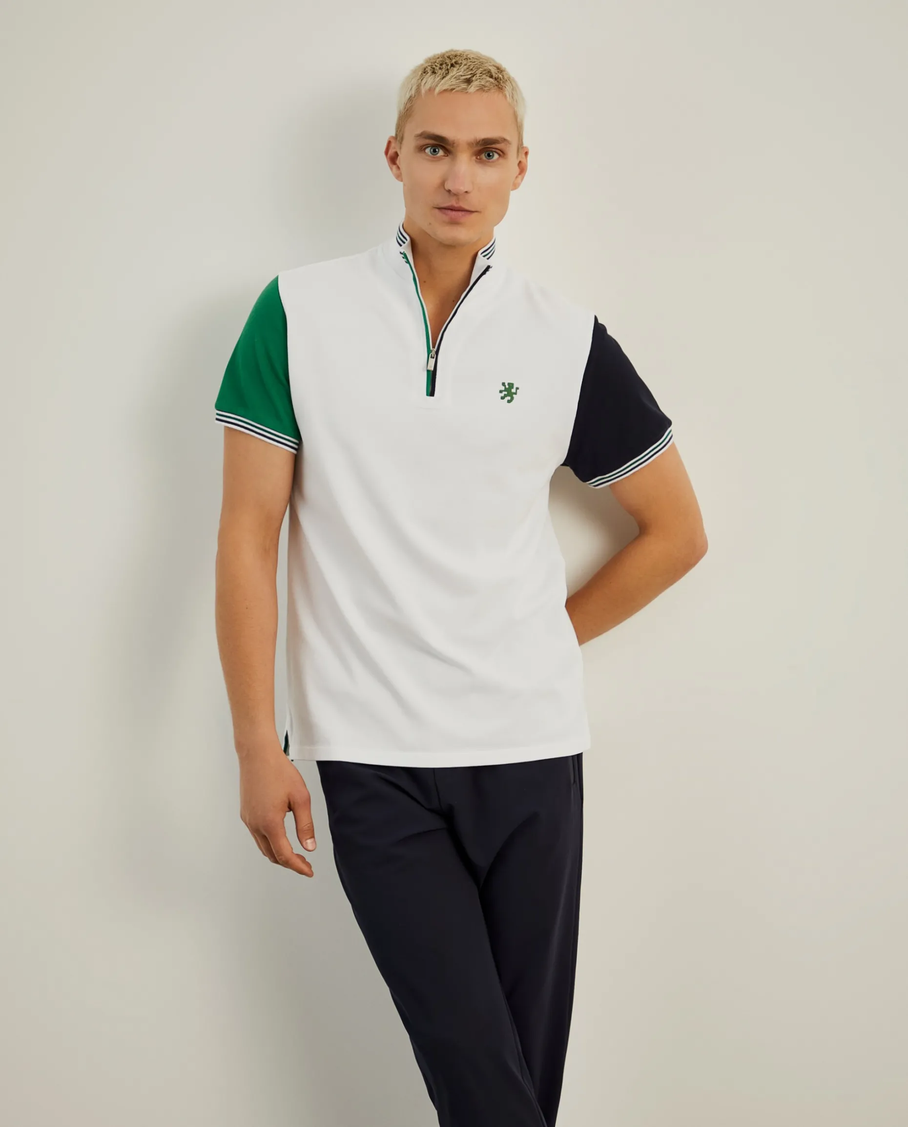 Polo piqué tricolor com fecho|LION OF PORCHES Flash Sale