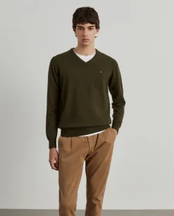 Pullover de lã decote em bico|LION OF PORCHES New