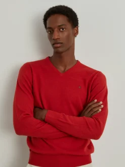 Pullover de lã decote em V|LION OF PORCHES Fashion