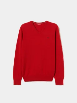 Pullover de lã decote em V|LION OF PORCHES Fashion