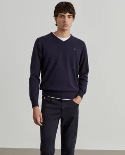 Pullover de lã decote em V|LION OF PORCHES Shop
