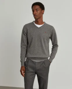 Pullover de lã decote em V|LION OF PORCHES Fashion