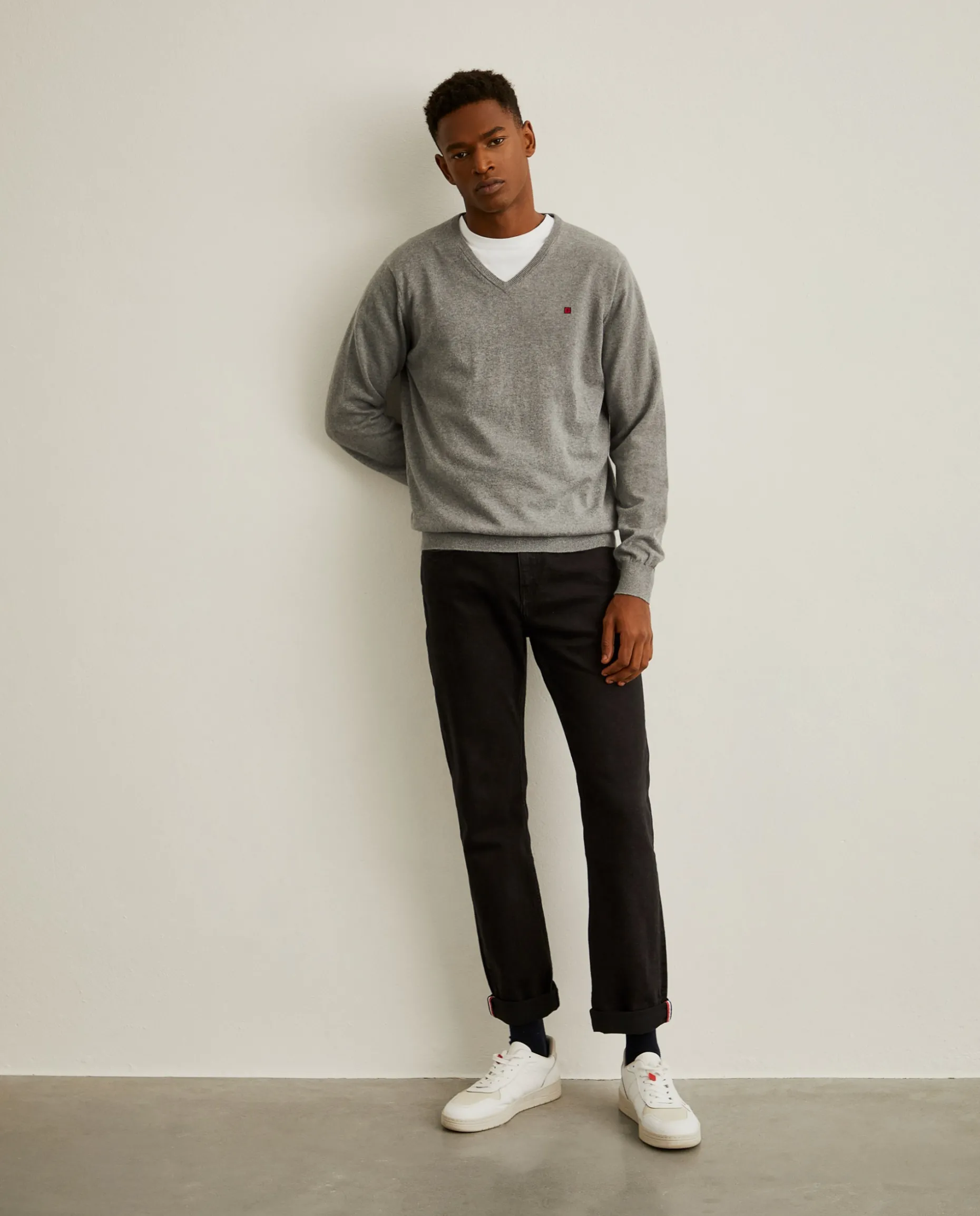 Pullover decote em V de algodão e caxemira|LION OF PORCHES Best Sale