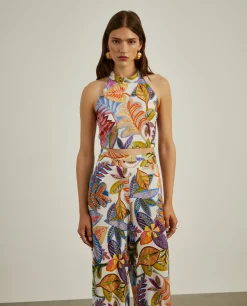 Top halter com padrão tropical|LION OF PORCHES Sale