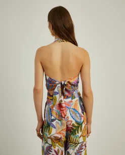 Top halter com padrão tropical|LION OF PORCHES Sale