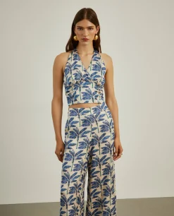 Top halter fluido com padrão palmeiras|LION OF PORCHES Store