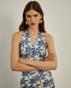 Top halter fluido com padrão palmeiras|LION OF PORCHES Store