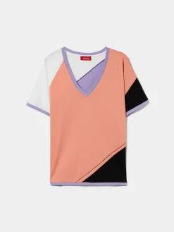 T-shirt color block decote em V|LION OF PORCHES Store