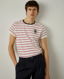 T-shirt com padrão de riscas 100% algodão|LION OF PORCHES Outlet