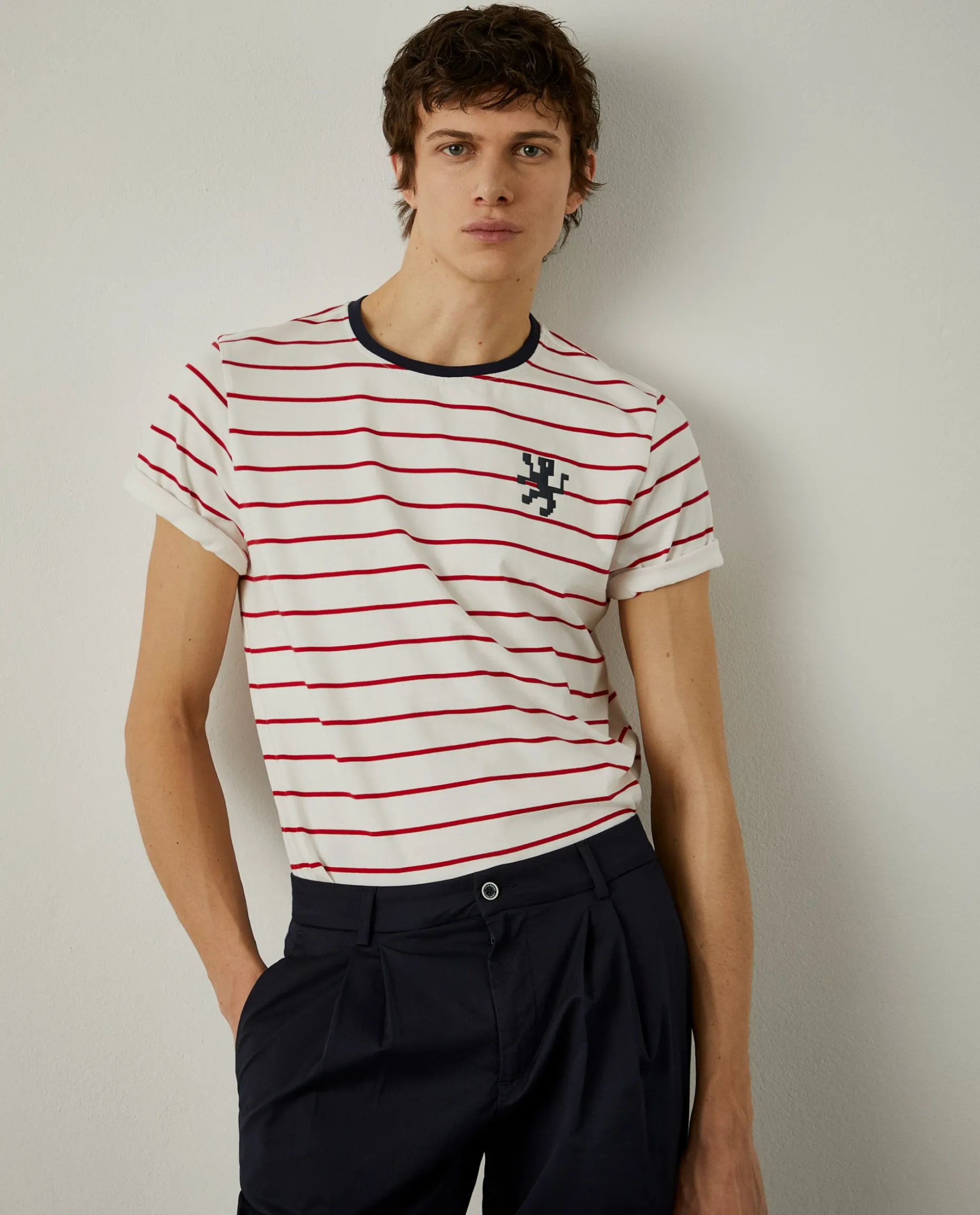 T-shirt com padrão de riscas 100% algodão|LION OF PORCHES Outlet