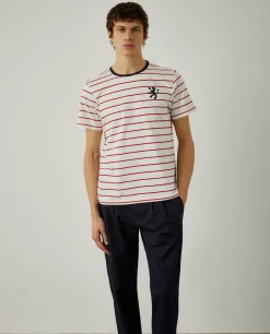 T-shirt com padrão de riscas 100% algodão|LION OF PORCHES Outlet