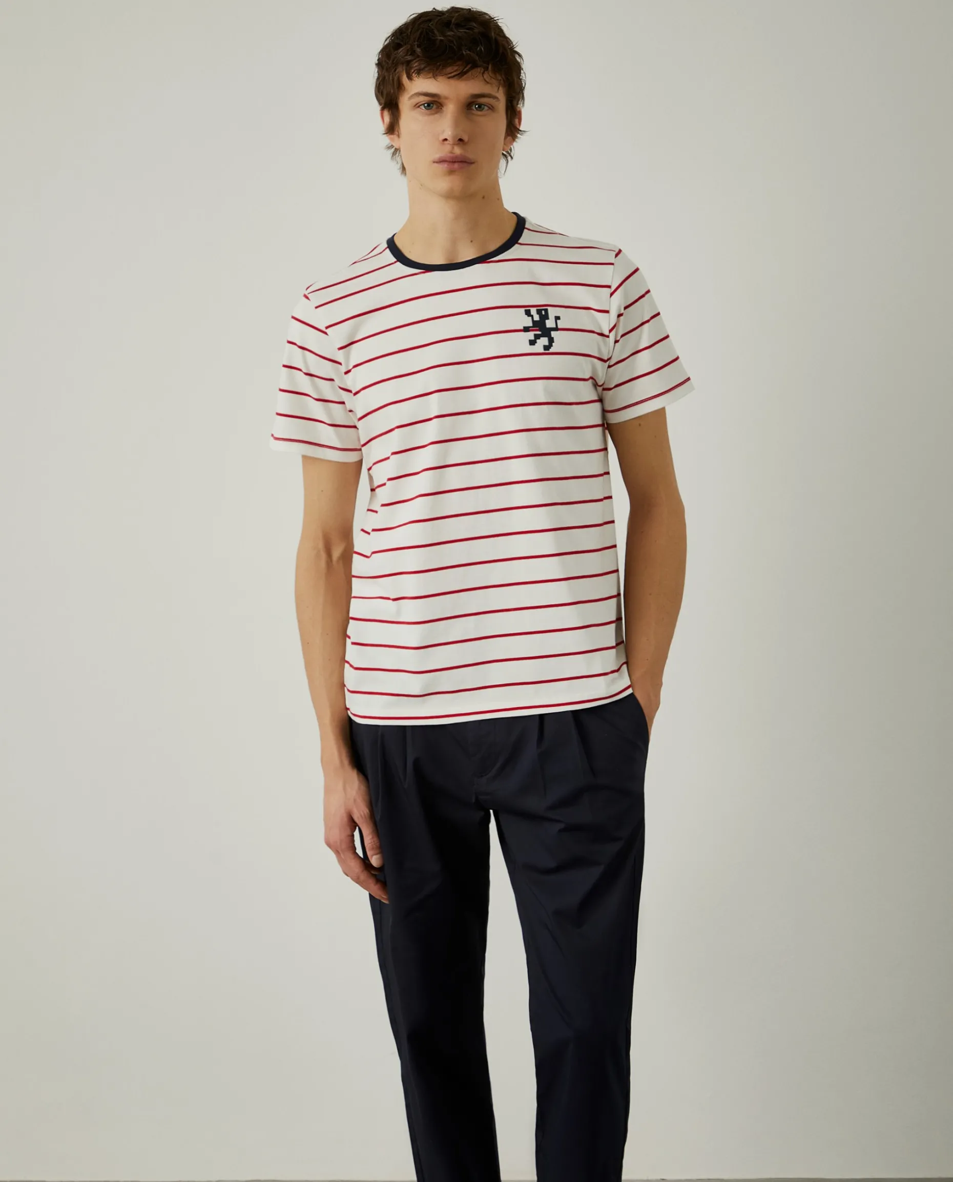 T-shirt com padrão de riscas 100% algodão|LION OF PORCHES Outlet
