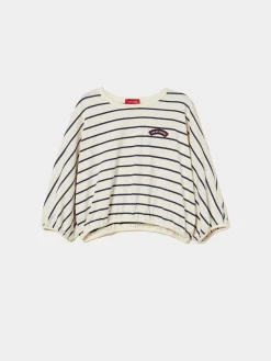 T-shirt cropped às riscas com manga abalonada|LION OF PORCHES Online