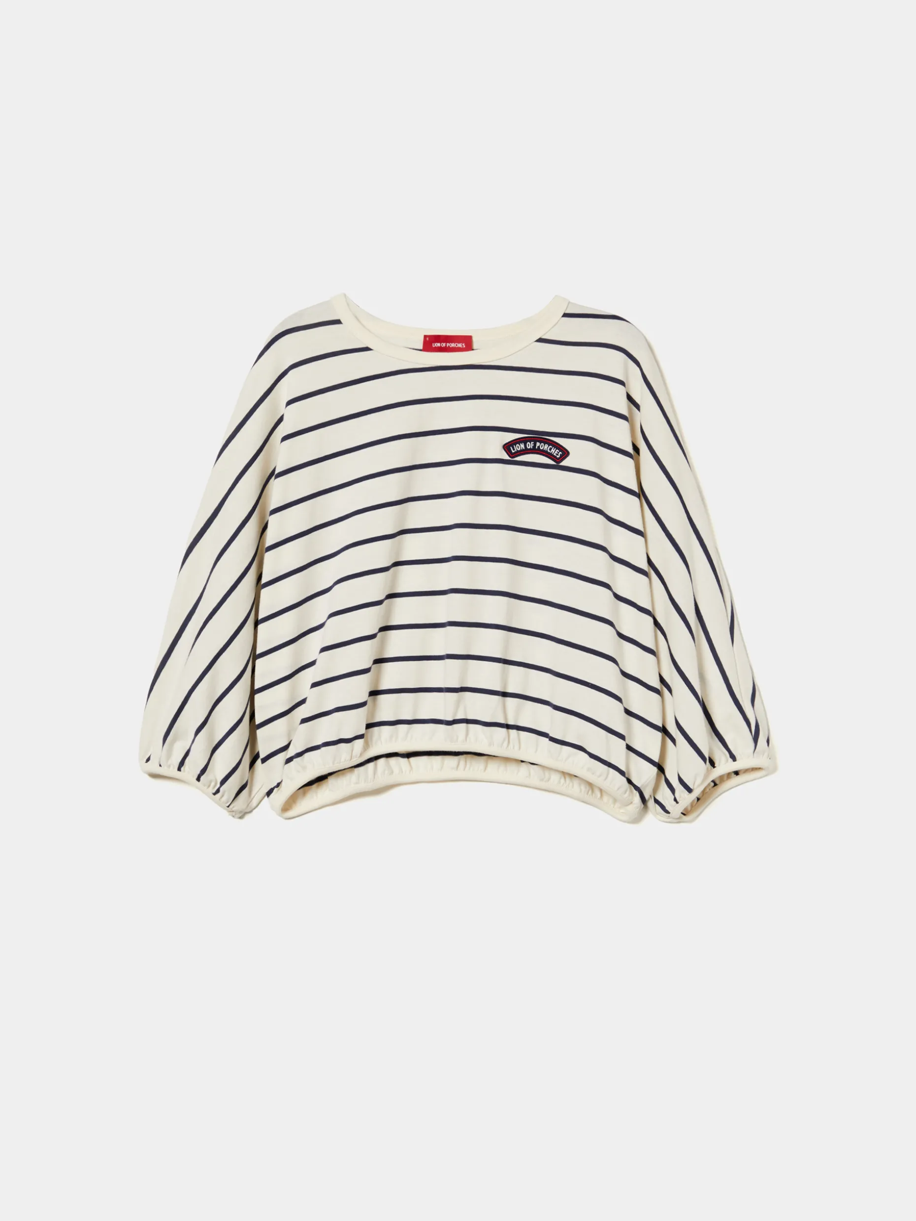 T-shirt cropped às riscas com manga abalonada|LION OF PORCHES Online