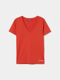 T-shirt de algodão decote em V|LION OF PORCHES Flash Sale