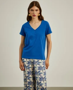 T-shirt de algodão decote em V|LION OF PORCHES Online